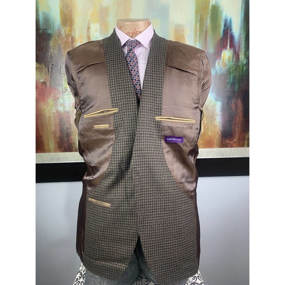 42L Bartorelli Napoli Minicheck‎ Olive Blazer - Suit Jacket - Picture 8 of 11